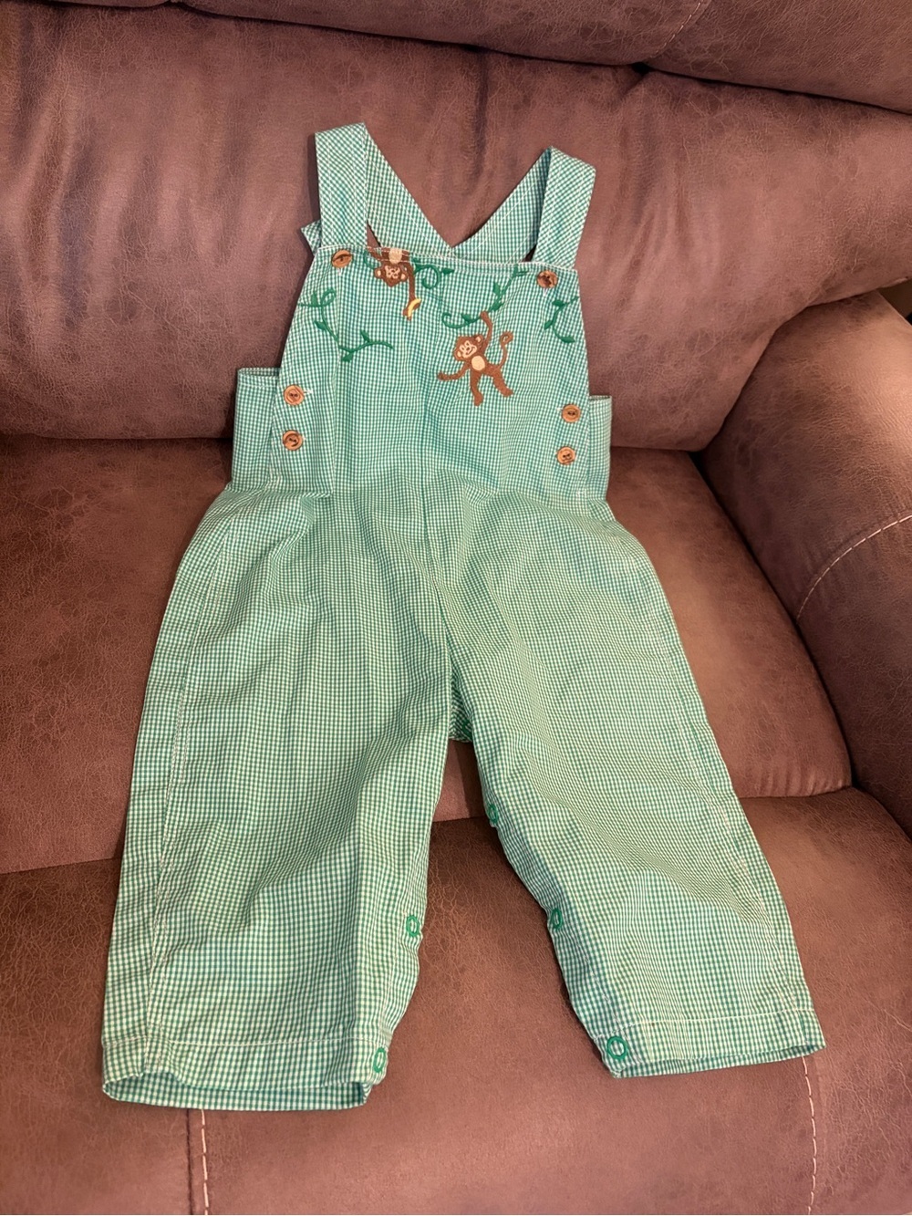 Green Checkered Monkey Overalls for Kids